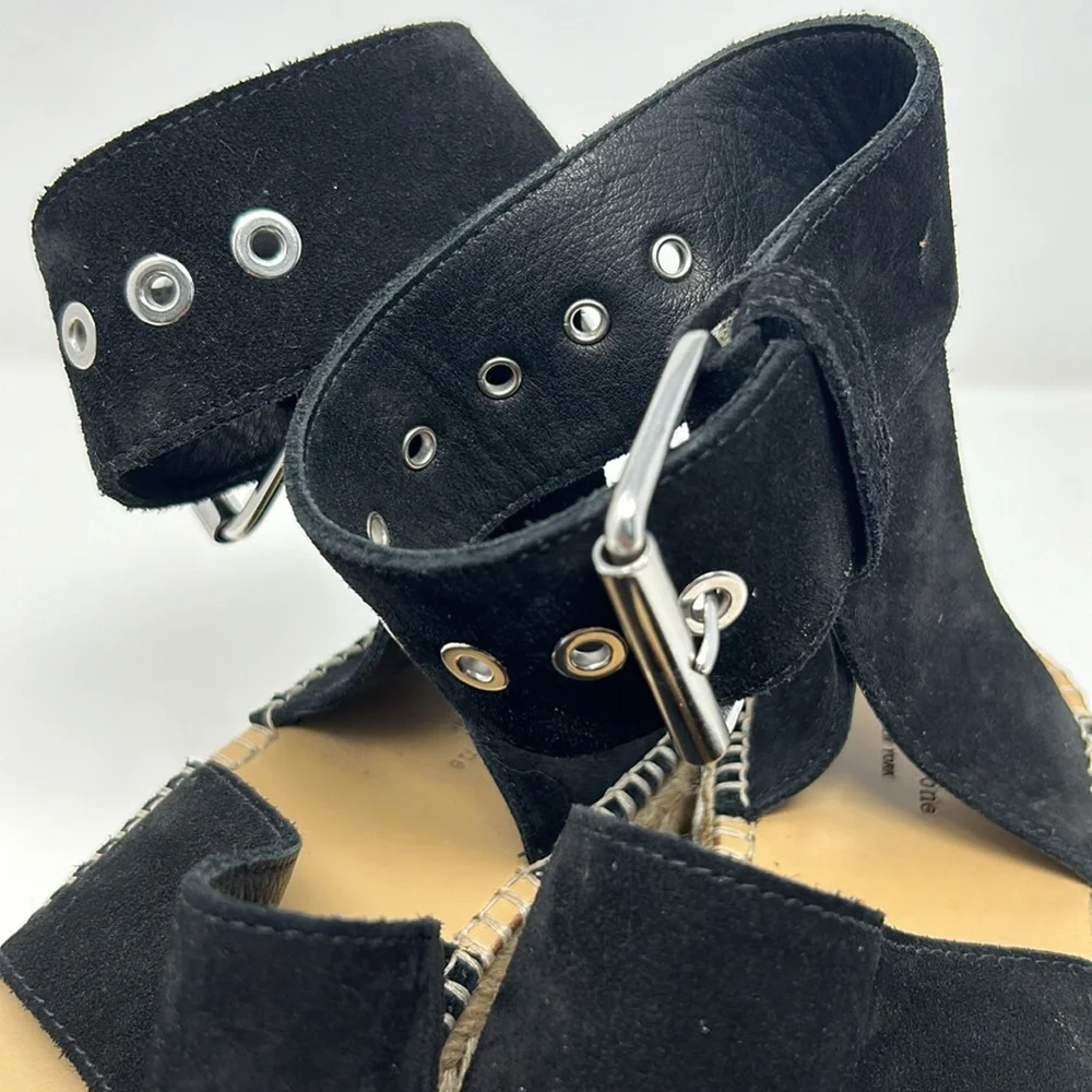 Rag & Bone Black Suede Leather Square Toe Espadrille Platform Buckle Sandals